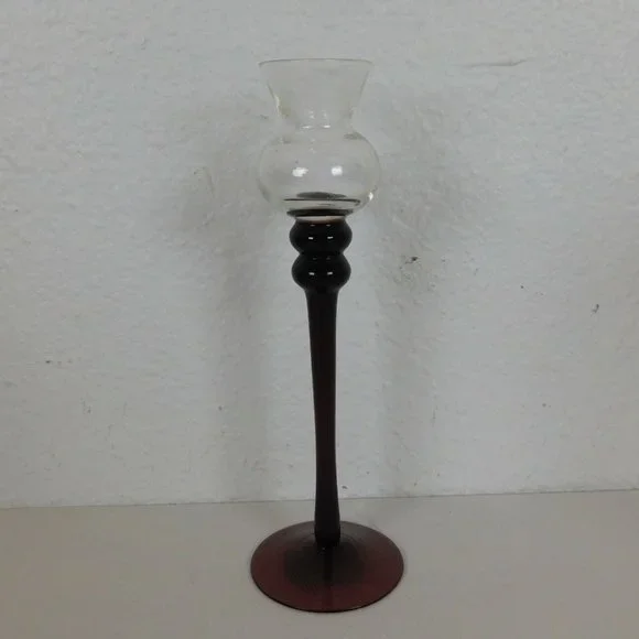 Purple Amethyst Bud Vase & 2 Taper Candle Holders Glass Eclectic Grouping 8-9" - Picture 7 of 9